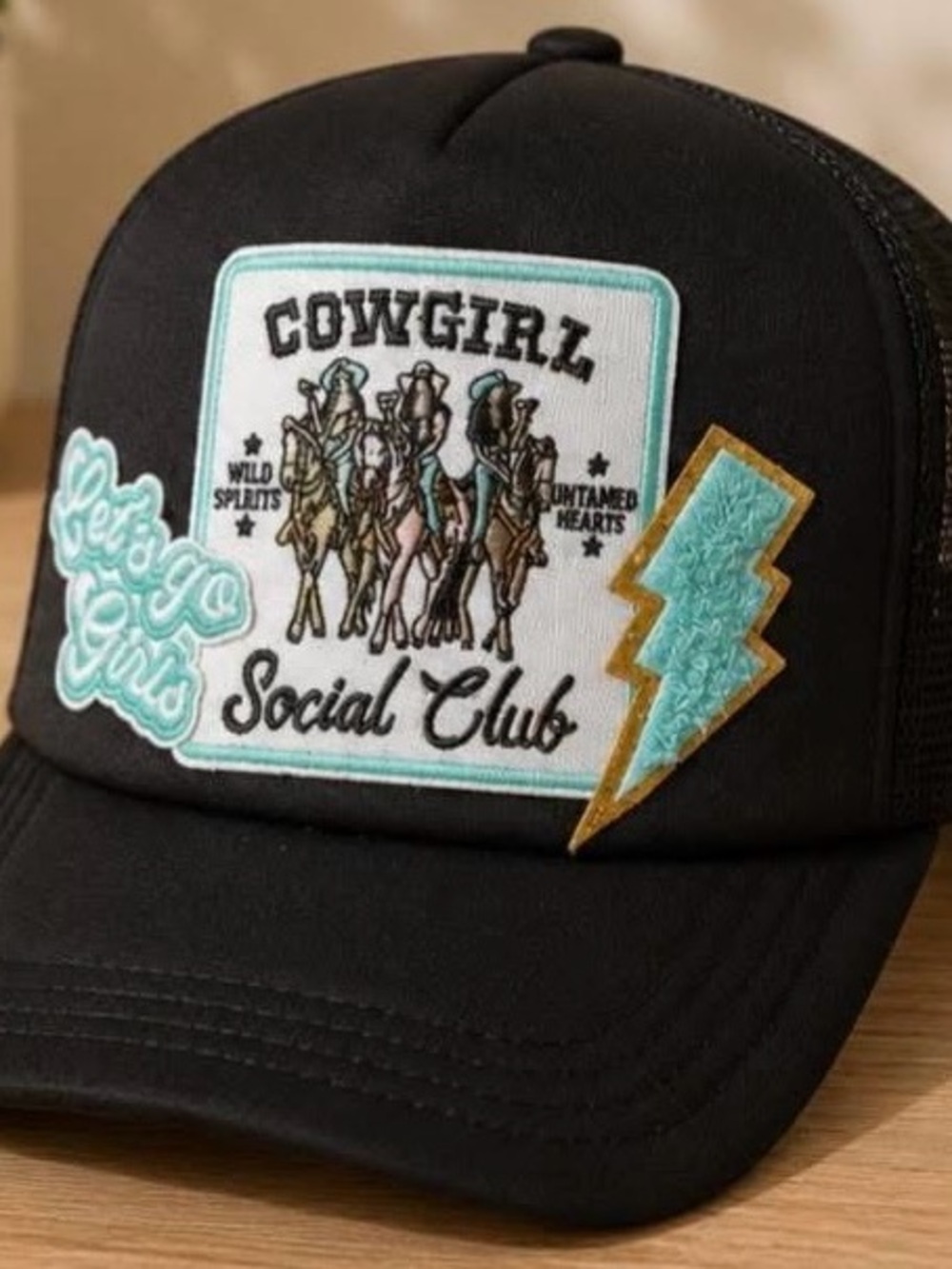 Cowgirl Social Club Black Kids Trucker Hat with Teal Patch